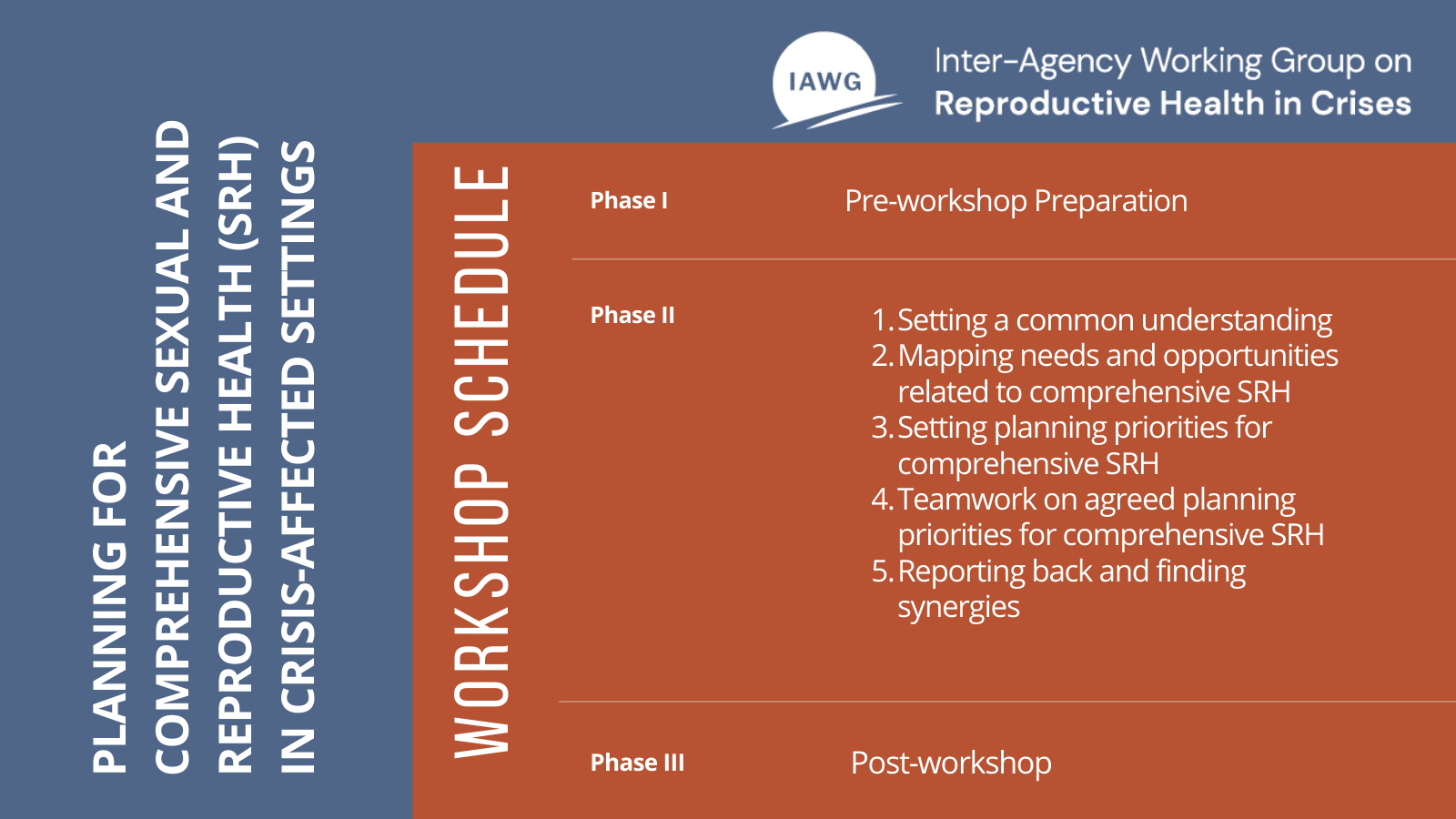 Text graphic explains the three phases of the workshop, found in the facilitator's guide